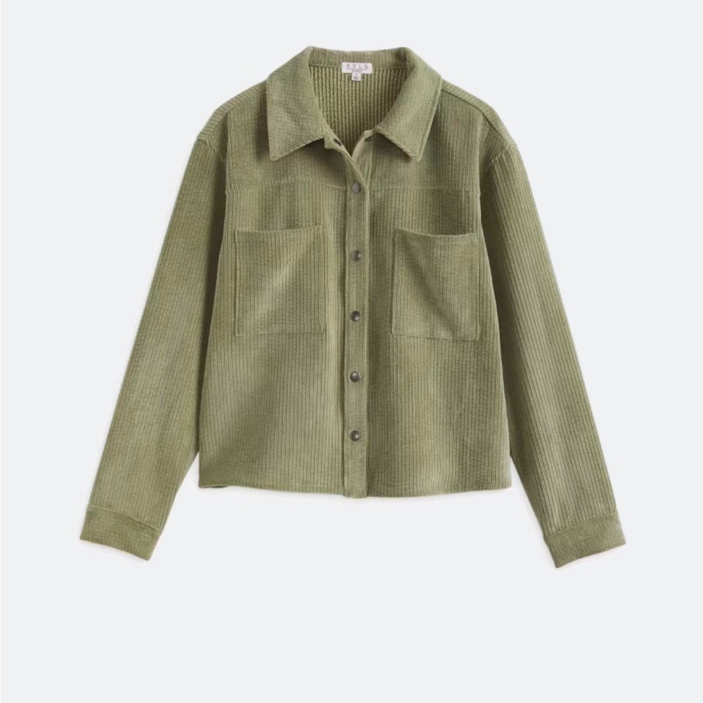 Olive Corduroy Cropped Shacket - LIKE NEW